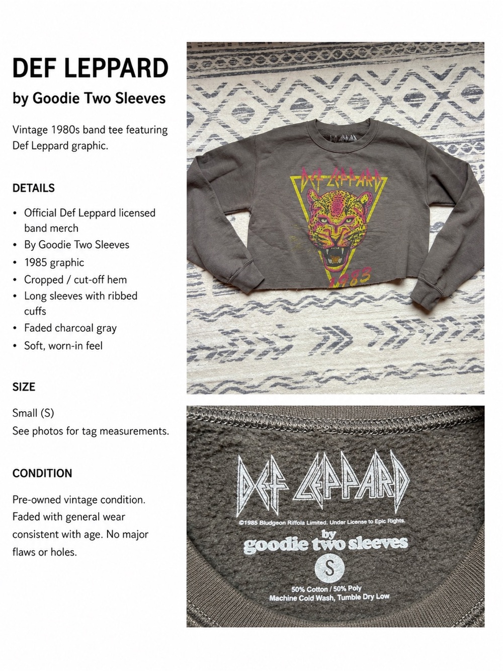 Def Leppard x Goodie Two Sleeves Cropped Sweatshirt – Size Small